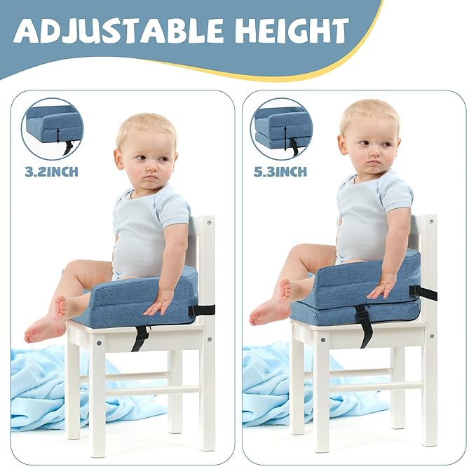ROYALAY Toddler Booster Seat for Dining Table, Adjustable Height Booster Seat Pad for Kids Chair, 5.3inch Portable Booster Cushion with Straps, Travel Booster Seats for Baby Child Boys Girls(Blue)