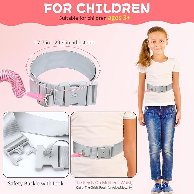 JXM Child Waist Harness with Lock for Hands-Free Safety Walking, Adjustable Waist Tether for Big Kids with Autism Special Needs ADHD, Child Elopement Leash for Outdoor Travel