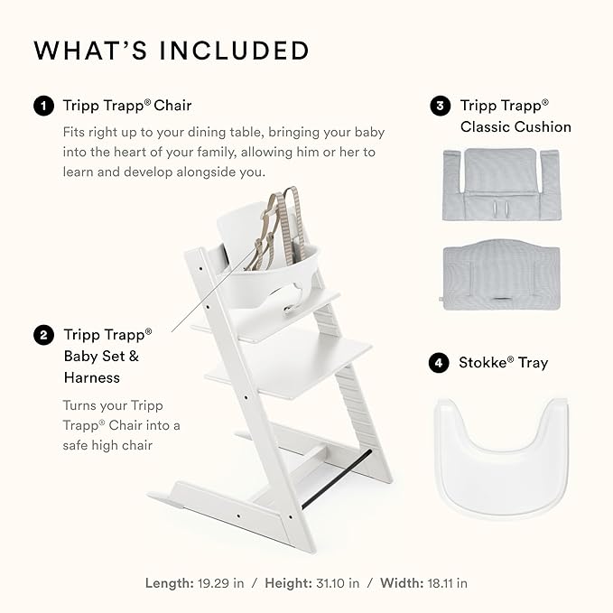 Stokke Tripp Trapp High Chair and Cushion with Tray - White with Nordic Blue - Adjustable, Convertible, All-in-One High Chair for Babies & Toddlers