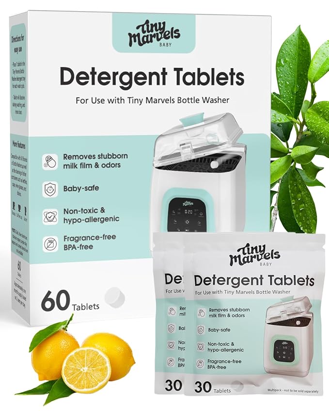 Detergent Tablets for Bottle Washer, 60PCS Bottle Washer Tablets Compatible with All Baby Bottle Washers, Momcozy, Baby Brezza & Grownsy, Detergent Cleaning Tablets Cleans Milk Residue & Odor