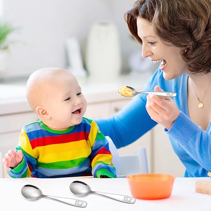 Pimoys 9 Pieces Toddler Spoons Kids Spoons, Kids Silverware Stainless Steel Toddler Utensils Metal Kids Cutlery Set Baby and Children Safe Flatware, Perfect for Small Hands