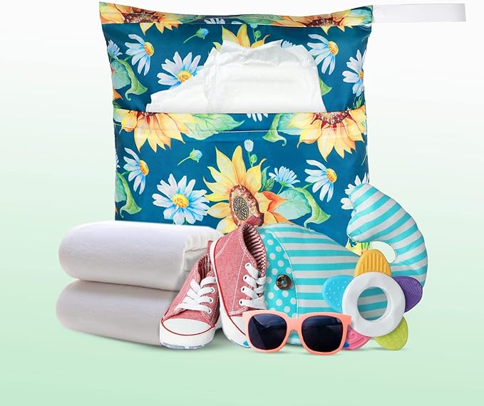 Frienda 4 Pcs Large Waterproof Wet Dry Bag for Baby Swimsuit 20x16 inches Reusable Washable Travel Diaper Bag Sealed with Handle for Travel Beach Gym Clothes and Toiletries Pool(Flower Style)
