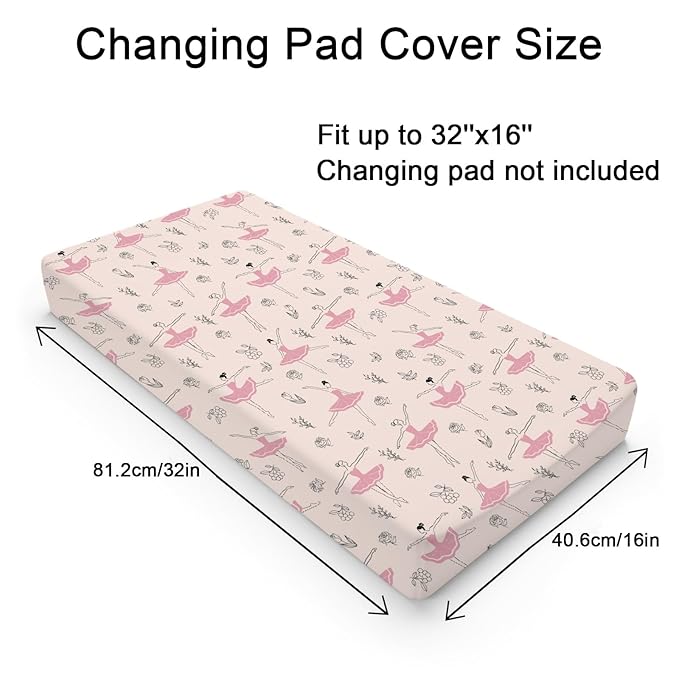 Pink Ballet Baby Changing Table Pad Covers for Girls 32''x16'' Ballerinas Dancing Fitted Diaper Change Table Sheets Dancer Ballet Girls Sports Soft Breathable Nursery Baby Changing Table Mats Pink
