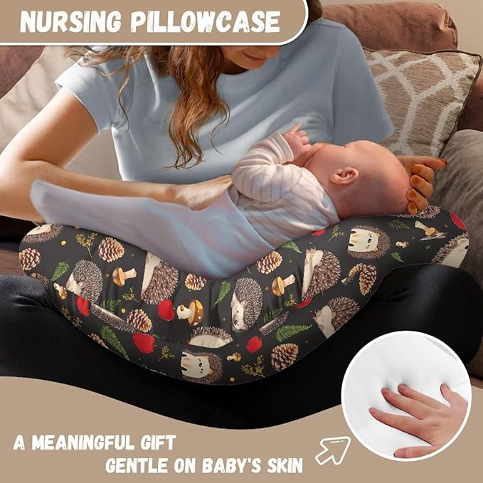 Hedgehog Breast Feeding Support Pillow Cover, Cute Hedgehogs Fit Nursing Pillow Slipcovers for Breastfeeding Moms, Animal Pattern Newborn Nursing Pillowcase