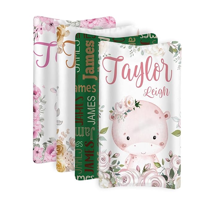 Custom Changing Pad Cover Set - Jersey Knit Comfy CozyUltra Soft Unisex Diaper Changing Table Covers with Personalized Name for Baby Boys Girls - Waterproof Ultra Soft 4 Pcs Set Style21