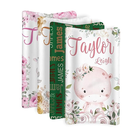 Custom Changing Pad Cover Set - Jersey Knit Comfy CozyUltra Soft Unisex Diaper Changing Table Covers with Personalized Name for Baby Boys Girls - Waterproof Ultra Soft 4 Pcs Set Style21