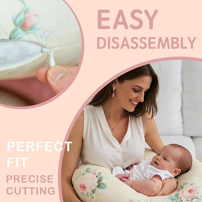 Nursing Pillow Cover, 2 Pack Muslin Nursing Cover for Breastfeeding Pillows, Infant Nursing Pillow Slipcover for Baby Boy Girl Newborn, 100% Cotton Feeding Pillow Covers, Only Cover (Pink Rose)