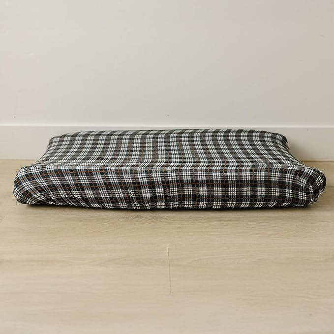 Mebie Baby Changing Pad Cover, Navy Plaid, 100% Muslin Cotton Changing Table Pad Cover for Baby Boy and Girl, Designer Nursery Decor Covers, Diaper Changing Pad Cover for Changing Station
