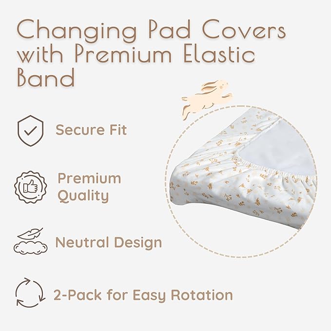 Baby Changing Pad Cover Boy, 100% Cotton Changing Table Sheets, 2 Pack Changing Table Covers, 32"x16" x 8" Diaper Changing Pad Cover Boy, Oeko-TEX Certified (Woodland Green Changing PadCover)
