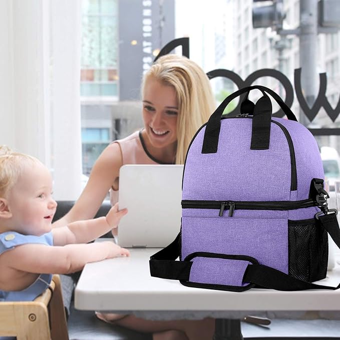 Teamoy Breast Pump Bag Tote with Cooler Compartment for Breast Pump, Cooler Bag, Breast Milk Bottles and More, Double Layer Pumping Bag for Working Moms, Purple