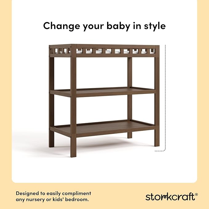 Storkcraft Morningside Changing Table (Hazelnut) – GREENGUARD Gold Certified Baby Changing Table, Includes Waterproof Diaper Changing Pad, Easy 30-Minute Assembly, 2 Open Shelves for Storage