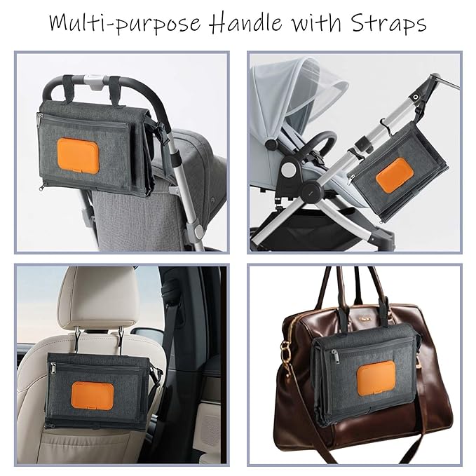 Baby Portable Diaper Changing Pad - Baby Diaper Changer Travel Bag with Wipes Pocket, Smart Design Portable Changing Mat, Infant Travel Station Kit, Gift for Newborn Girl & Boy - Grey