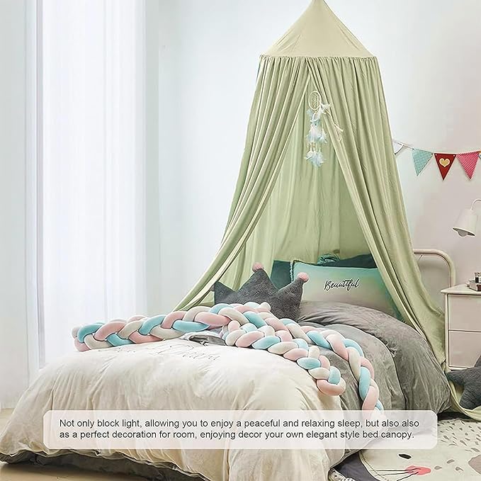 Bunnikins & Clover Bed Canopy for Girls Boys Bedroom Decor, Round Dome Mosquito Net for Baby Crib, Nook Castle Game Tent Nursery Decoration for Child, Play or Reading (Pea Green)