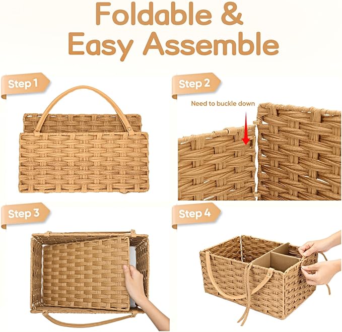 Diaper Caddy Organizer, Hand Rattan Nursery Storage Basket for Baby Essentials, Baby Changing Table Organizer Perfect Nursery Assistant, Easy Assemble (Natural, M)