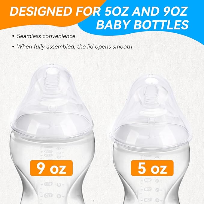 5 Pack Baby Bottle Lids Replacement for Tommee Tippee, Leakproof Seal Caps Replacement Designed for 5oz and 9oz Bottles for Travel and Daily Use Easy to Clean and Fill