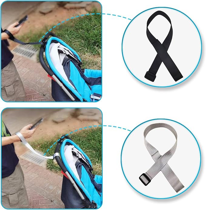 2 Pack Baby Stroller Safety Wrist Strap Adjustable Pram Wheelchair Hand Leash Black Retractable Dog Short Rope Belt for Hilly City Street Walking Leash, Strap, Hands Free, Extra Security Pet Stroller