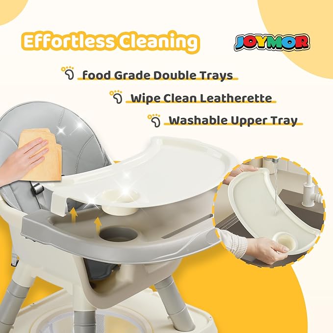 JOYMOR 7 in 1 Convertible Baby High Chair for Babies and Toddlers, Table and Chair Set, Infant Eating Highchair with Leather Seat Cushion