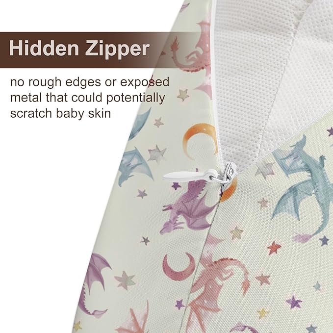 Watercolor Dragon Moon Stars Pattern Nursing Pillow Cover, Unisex Removable Breastfeeding Pillowcase Slipcover for Baby Girls Boys Newborns Toddlers, Cover Only