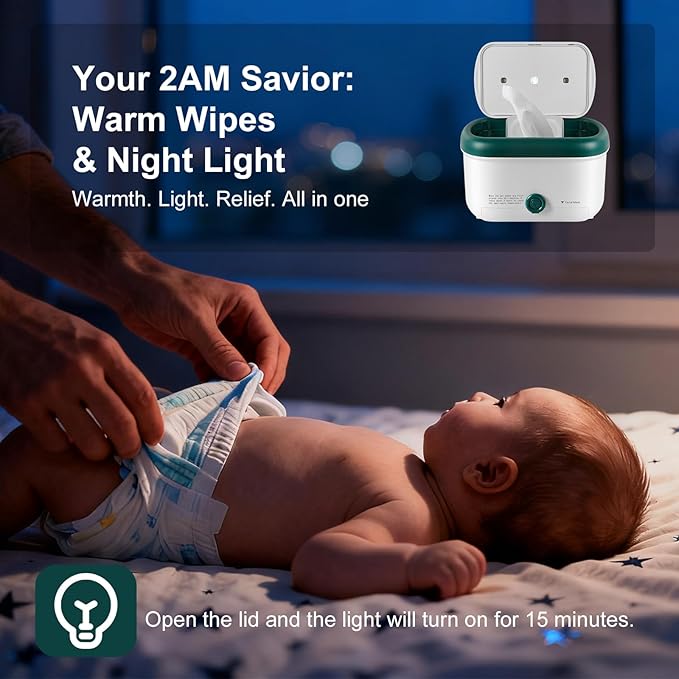 Baby Wipe Warmer, Large Capacity Diaper Wipe Warmer with Night Light, Auto Temperature Control, Keeps Baby Wipes Warm and Moist for Newborn Nighttime Changes