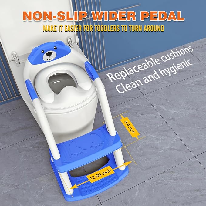 Potty Training Seat with Step Stool Ladder, Toddler Toilet Seat for Boys Girls, Adjustable 6 Heights Fits Round & Elongated Toilets, Anti-Slip Pads & Leak-Proof Guard