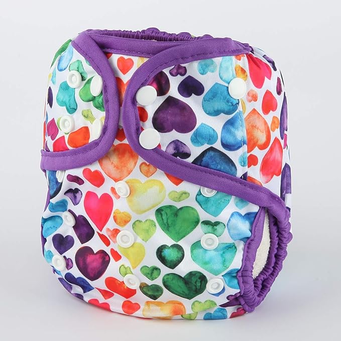Baby Diaper Cover Nappy One Size 10lbs to 36lbs for Girls (Rainbow Hearts)
