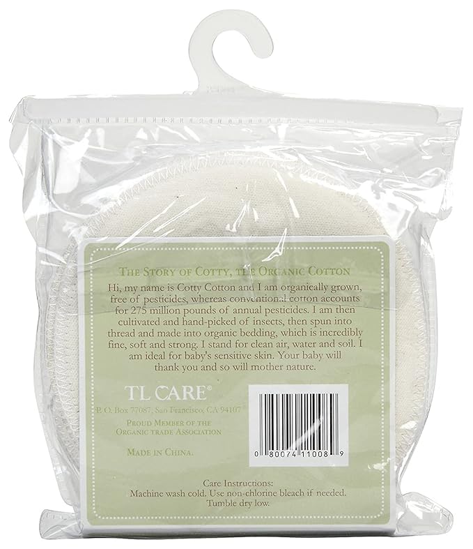 TL Care Nursing Pads Made with Organic Cotton - Soft, Breathable, Absorbent & Washable, Natural Color, 6 Count