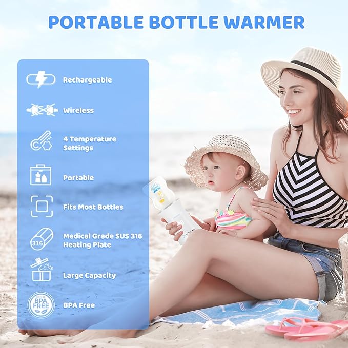 Portable Bottle Warmer Set, Little Bo Baby Portable Warmer with Baby Bottle and Adapter Travel Bottle Warmer for Breastmilk and Formula Bottle Warmer