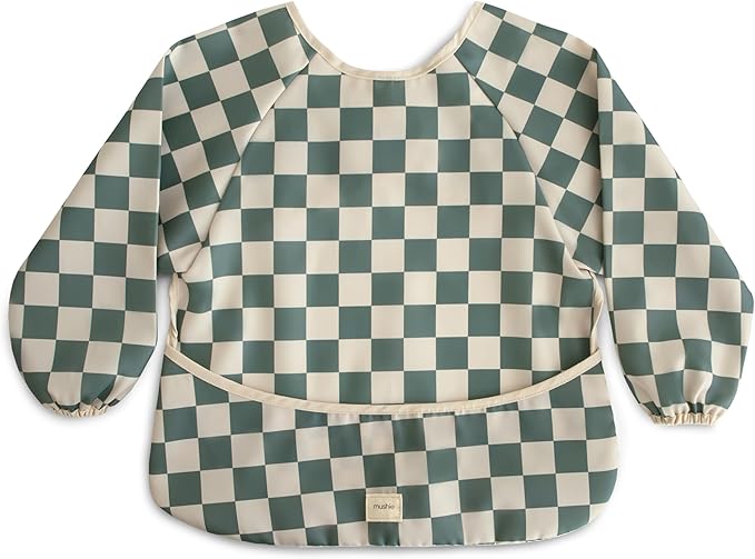 mushie Long Sleeve Baby Bib | Water Resistant Adjustable Fit for Ages 6-24 Months