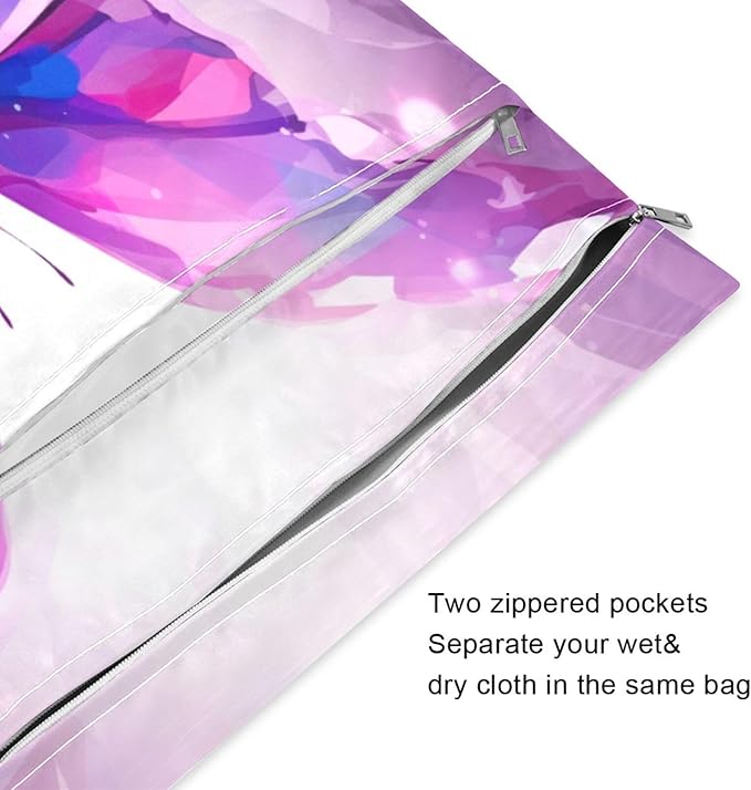 Blueangle Reusable Wet Dry Bag for Cloth Diapers & Swimsuits | Waterproof Travel Wet Bag with Purple Butterfly Design | 2-Pack Leakproof Storage for Beach Toiletries, Wet Clothes