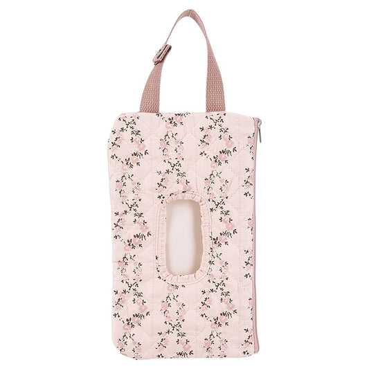 HIBEAR Quilted Diaper Wipe Pouch Portable Mommy Bag Refillable Floral Baby Wipe Holder for Travel Stroller Daily Casual (red-)