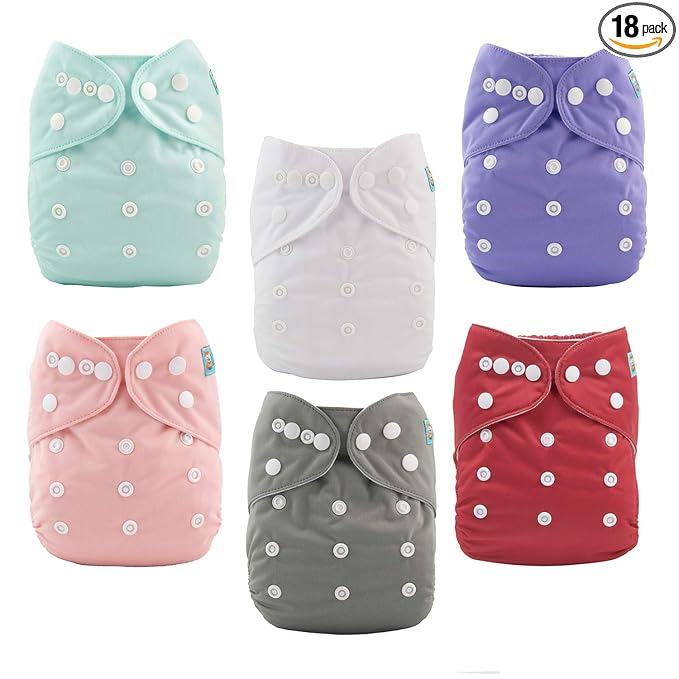 ALVABABY Baby Cloth Diaper 6 Pack with 12 Inserts One Size Cloth Diaper Covers Adjustable Washable Reusable for Baby Girls and Boys
