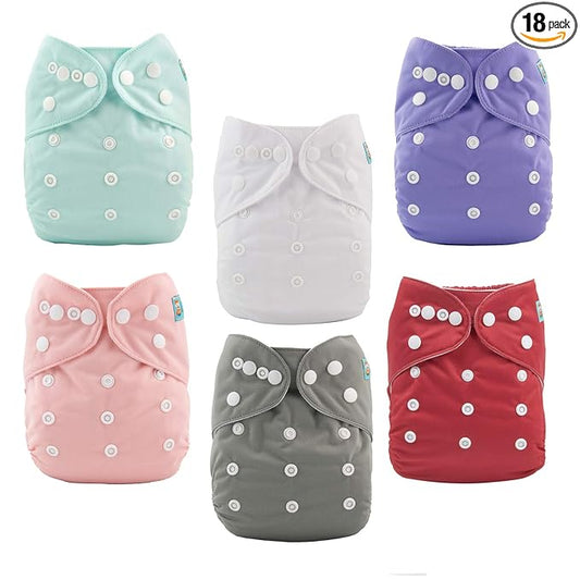 ALVABABY Baby Cloth Diaper 6 Pack with 12 Inserts One Size Cloth Diaper Covers Adjustable Washable Reusable for Baby Girls and Boys