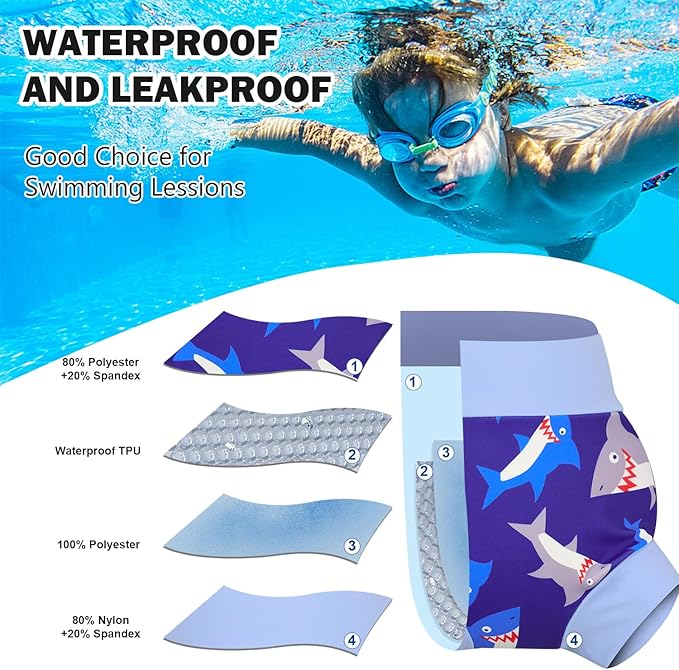 MooMoo Baby Swim Diapers 3 Pcs Waterproof Reusable Swimming Diapers for Baby Swim Lesson 2T-5T, Blue