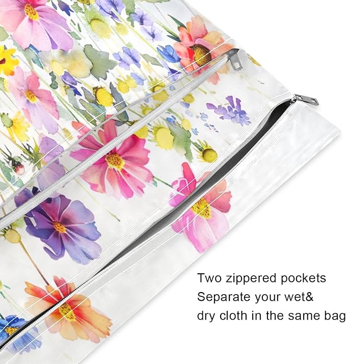 2 Piece Wet and Dry Storage Bag, Travel Wet and Dry Bag, Waterproof Reusable, For Travel, Beach, Pool, Diapers, Toiletries, Doodle Colorful Flower Pattern