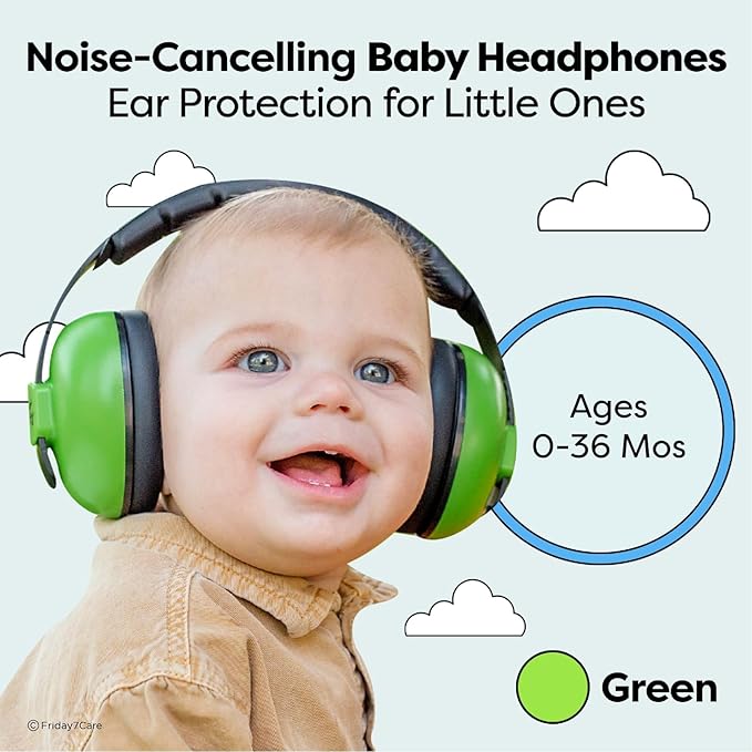 Friday 7Care Baby Ear Protection Noise Cancelling Headphones for Ages 0-24 Months, Green