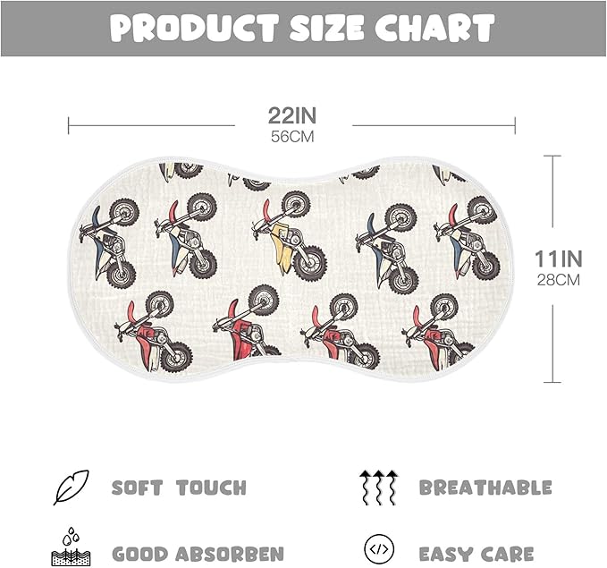 Motocross Dirt Bike Vintage Burp Cloths Baby Boys Girls Absorbent Soft Cotton Burping Cloths Rags 1 Pack