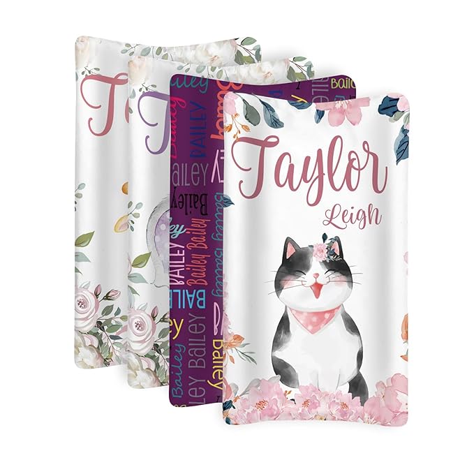 Custom Changing Pad Cover Set - Jersey Knit Comfy CozyUltra Soft Unisex Diaper Changing Table Covers with Personalized Name for Baby Boys Girls - Waterproof Ultra Soft 4 Pcs Set Style10
