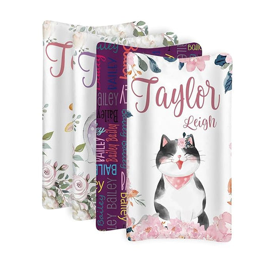 Custom Changing Pad Cover Set - Jersey Knit Comfy CozyUltra Soft Unisex Diaper Changing Table Covers with Personalized Name for Baby Boys Girls - Waterproof Ultra Soft 4 Pcs Set Style10