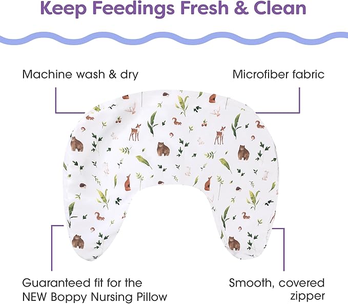 Boppy Nursing Pillow Cover - Soft, Hypoallergenic Washable Microfiber Bottle & Breastfeeding Pillow Covers (Redesigned Feeding Pillow Sold Separately) - Neutral Plants and Animals