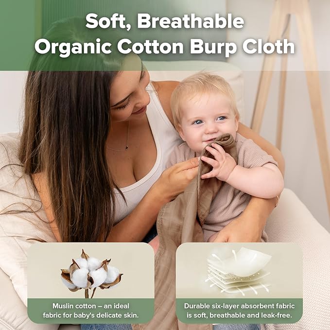 haakaa Muslin Burp Cloths for Baby, 100% Organic Cotton, Large 22.8''x11.4'', 2pcs