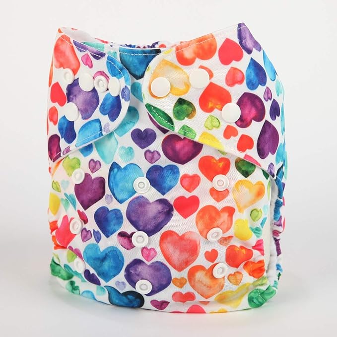 Baby Pocket Diaper Nappy Reusable Washable 8lbs to 36lbs (Multicolor Hearts)