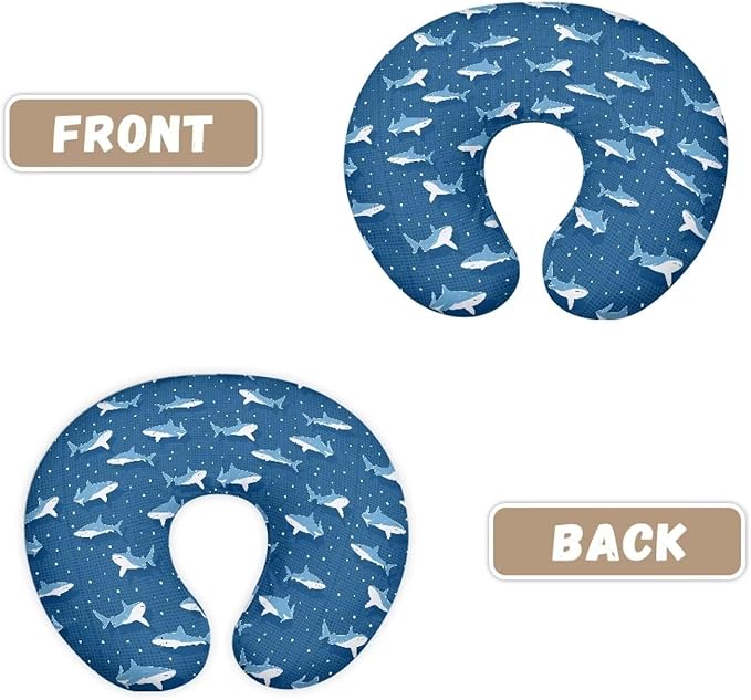 Blue Shark Nursing Pillow Covers for U-Shaped Breastfeeding Pillow Cozy Nursing Slipcover Hidden Zipper Design Soft and Skin-Friendly
