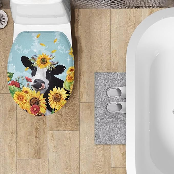 Cow Print Toilet Seat Covers - Polyester Fabric Soft Covers for Public Bathrooms and Long-Term Travel