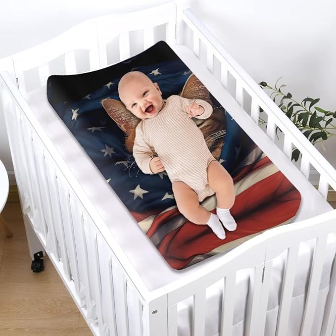 Cat Flag Changing Pad Cover Waterproof Breathable Soft Table Sheets Durable Diaper Changing Mat Cover Universal Tray Table Mat for Boys Girls
