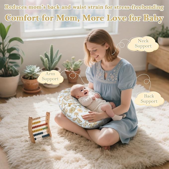 Nursing Pillow & Breastfeeding Pillow – Ergonomic C-Shape for Breastfeeding & Bottle Feeding, Standard Size Breathable with Washable Cover, Hypoallergenic,Tummy Time & Sitting Support (0-12Months)