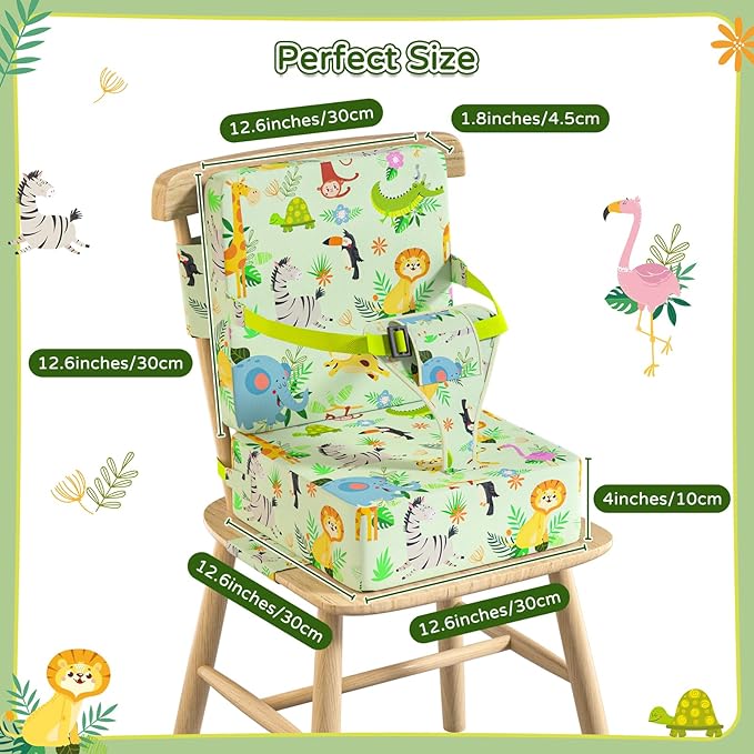 Booster Seat for Kitchen Chair with Backrest & 4 Adjustable Straps, Portable TPU Waterproof & Anti-Scratch Toddler Booster Seat for Dining Table, Removable & Non-Slip