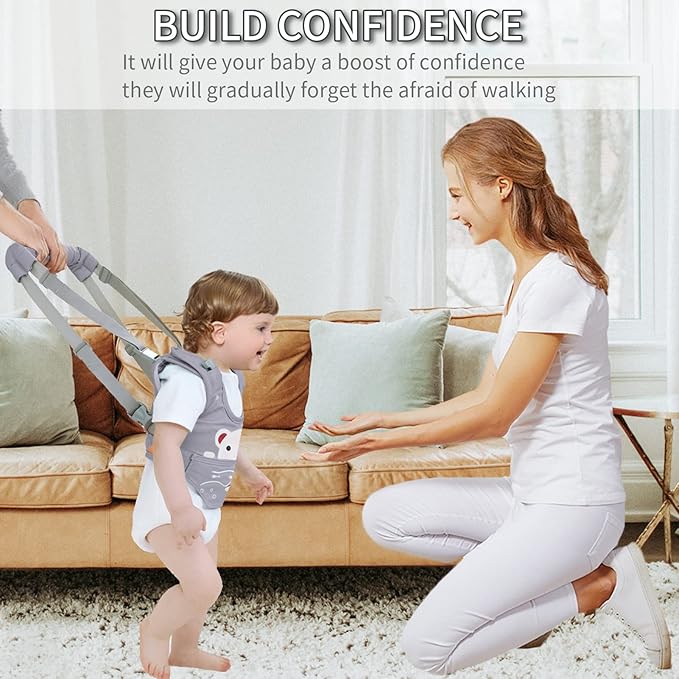 Baby Walking Harness, Handheld Kids Walker Helper with Detachable Crotch Adjustable Walker Harness Assistant Belt Baby Learning Walk Toddler Infant Walker 9-24 Months (Grey)