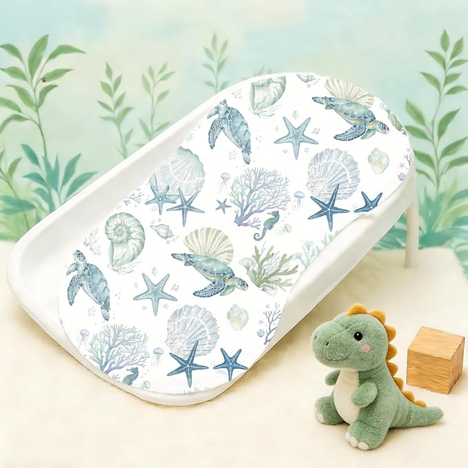 4 Pack Baby Burp Cloths for Boys Girls, Soft Cotton, Ocean Sea Turtle Theme Design, Super Absorbent Baby Burping Cloths for Newborns, Machine Washable and Reusable Baby Spit-Up Cloths