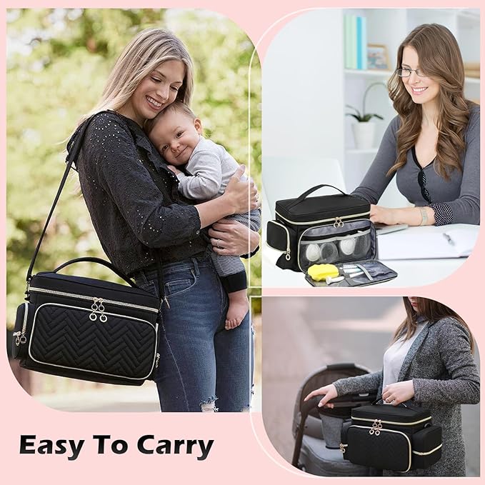 Breast Pump Bag Fit for Spectra S1 and S2 - Pumping Bag with Ice Pack & Waterproof Mat, Portable Breast Pump Storage Bag for Work, Travel and Family Use, Black