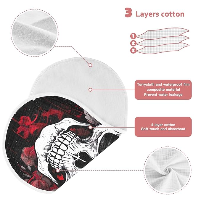 Kigai Flower Halloween Sugar Skull Muslin Baby Burp Cloths, Large Absorbent Cotton Muslin Burp Cloths Set of 2, Washcloths, Face Towel, Bibs for Newborn Boys Girls, 11 x22 Inch